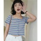 Short-sleeve Striped T-shirt Stripe - Blue & White - One Size