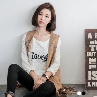 Letter Embroidery Long-sleeve Top