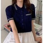 Short-sleeve Polo Collar Contrast Trim T-shirt