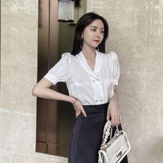Puff-sleeve Faux Pearl Studded Blouse