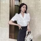 Puff-sleeve Faux Pearl Studded Blouse