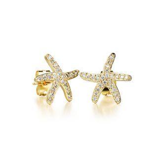 Simple And Fashion Plated Gold Starfish Stud Earrings With Cubic Zirconia Golden - One Size