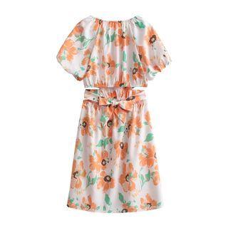 Cutout Floral Midi A-line Dress