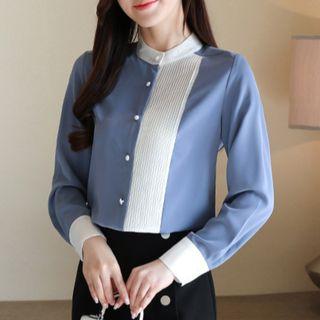 Two-tone Pintuck Chiffon Blouse