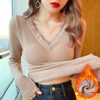 Long-sleeve Lace Trim Padded Top
