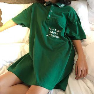 Short-sleeve Lettering Oversized Polo Shirt