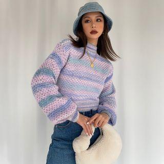 Mock-neck Loose-fit Cropped Sweater