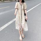 V-neck Floral Button-up A-line Dress
