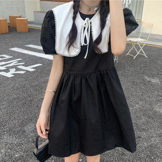 Short-sleeve Doll-collar Mini Dress Dress - One Size