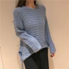 Long-sleeve Knit Sweater / Plain Knit Midi Skirt