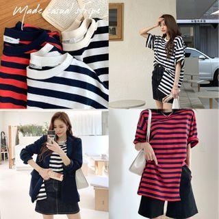 Slit-hem Loose-fit Stripe T-shirt