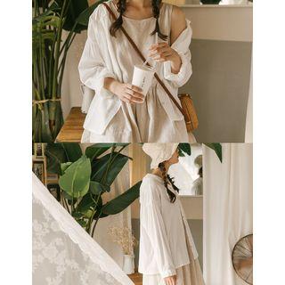 Hooded Drop-shoulder Crinkled Shirt