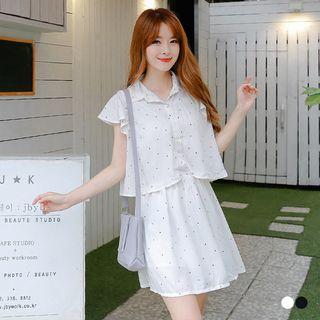 Ruffle-sleeve Dot Print Shirt Dress