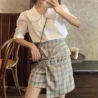 Peter Pan-collar Short Sleeve Blouse / Plaid Skirt