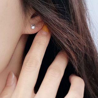 925 Sterling Silver Rhinestone Crab Earring 1 Pair - 925 Sterling Silver - Silver - One Size