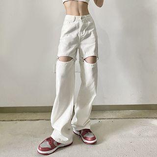 Mid-rise Cut-out Straight-leg Jeans