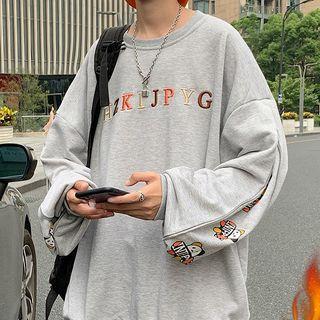 Letter Embroidered Cartoon Print Sweatshirt