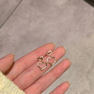 Heart Rhinestone Dangle Earring Stud Earring - 1 Pair - Silver Stud - Gold - One Size