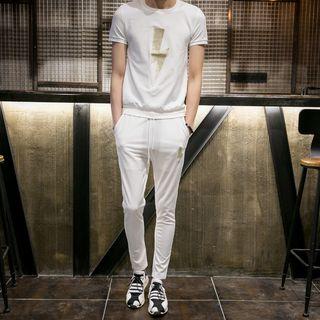 Set: Thunder Print Short-sleeve T-shirt + Sweatpants