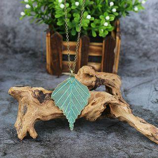 Leaf Pendant Necklace Hqnf-203 - Green - One Size