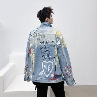 Graffiti Print Denim Jacket