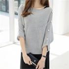 Batwing-sleeve Faux-pearl Embellished Knit Top