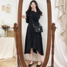 Long-sleeve Plaid Asymmetrical A-line Dress