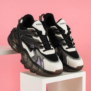 Faux-leather Mesh Panel Lace-up Athletic Sneakers