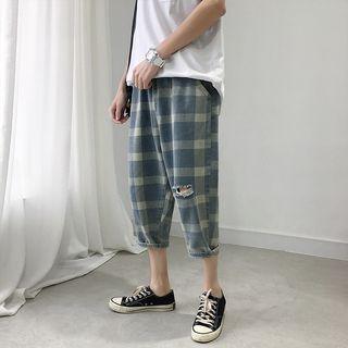 Ripped Cropped Checker Jeans