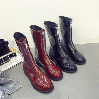 Block Heel Front Zip Mid-calf Boots