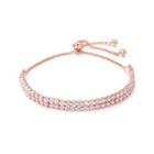 Fashion Plated Rose Gold Geometric Double Row Cubic Zirconia Bracelet Rose Gold - One Size