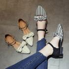 Striped Bow Ankle-strap Flats