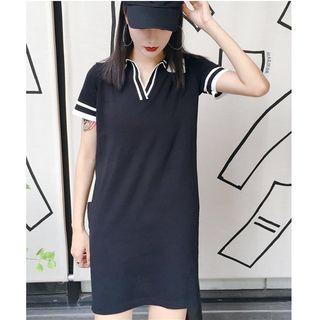 Short-sleeve V-neck Knit Polo Dress