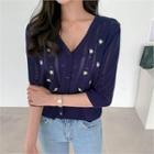 Embroidery Pointelle Knit Cardigan