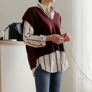 Cropped Boxy-fit V-neck Knit Vest
