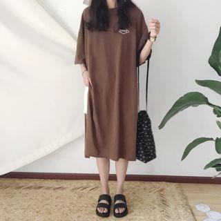 Side-slit Elbow-sleeve T-shirt Dress