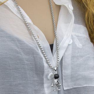Robot Long Necklace 1pc - Silver & Black - One Size
