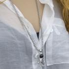 Robot Long Necklace 1pc - Silver & Black - One Size