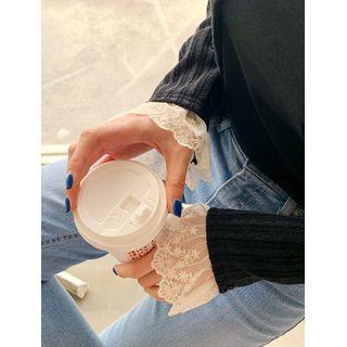 Lace-edge Rib-knit Cardigan