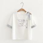 Ribbon Dog Print Short-sleeve T-shirt White - One Size