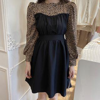 Mock Two-piece Leopard Print A-line Dress