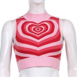 Heart Print Knit Crop Tank Top