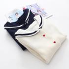 Heart Button Sailor Collar Knit Jacket White - One Size
