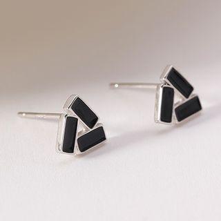 Triangle Sterling Silver Earring 1 Pair - Black - One Size