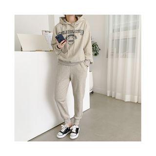 Letter Hoodie & Jogger Sweatpants Set Oatmeal - One Size