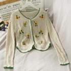 Embroidered Open-knit Cardigan Almond - One Size