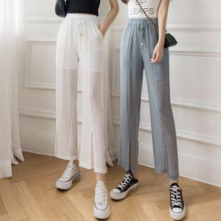 High-waist Slit Chiffon Wide-leg Pants