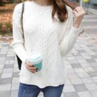 Crew-neck Cable-knit Top Ivory - One Size