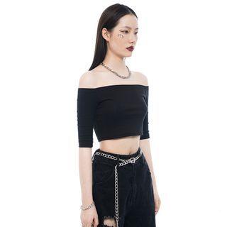 Off-shoulder  Plain Cropped Top