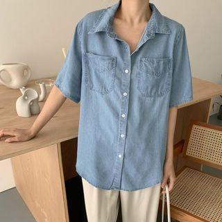 Short-sleeve Pocket Detail Denim Shirt